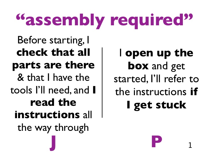 J vs P. Judging vs Perception quote. Assembly required.